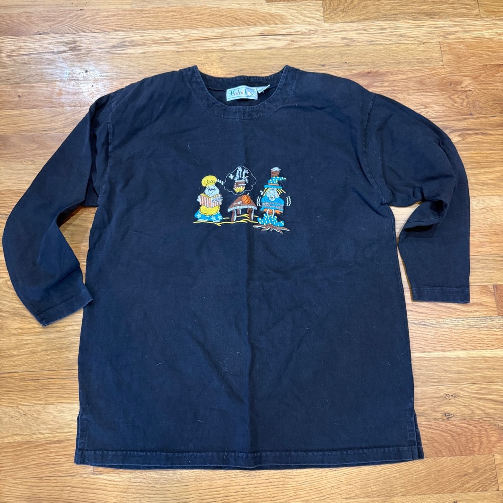 Vtg Malarkey Woman's Top sz Large Halloween Black Witch Ghost & Friends T-Shirt